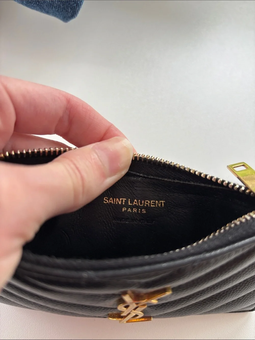 Saint Laurent Black Quilted Leather Card Holder with Gold YSL Emblem - Picture 2 of 5